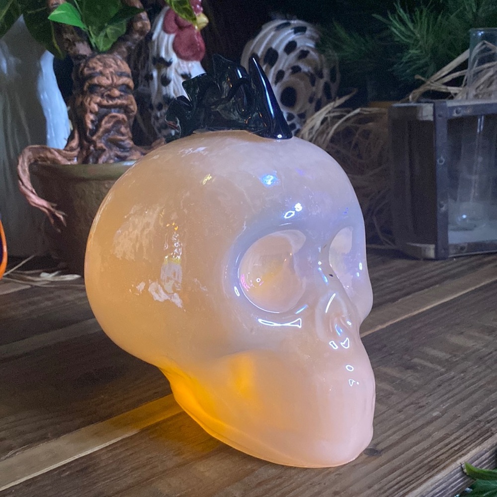 Punk Rock Molded Glass Decorative Skeleton Skull with Crystal Mohawk 💀🎸🤘
